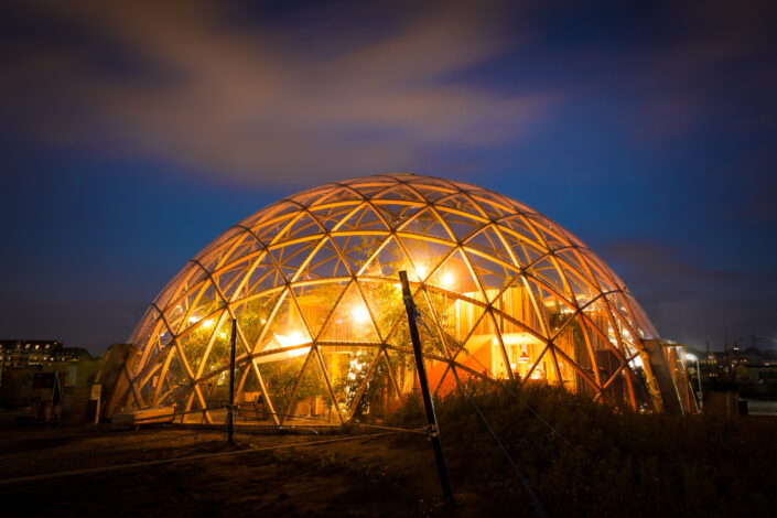 Thomas Illemann arkitekturfotografi architecture photography danmark denmark aarhus Dome of vision havn Kristoffer Tejlgaard og Benny Jepsen NCC geodætisk kuppel bæredygtigt byggeri klimaskærm kertotræ